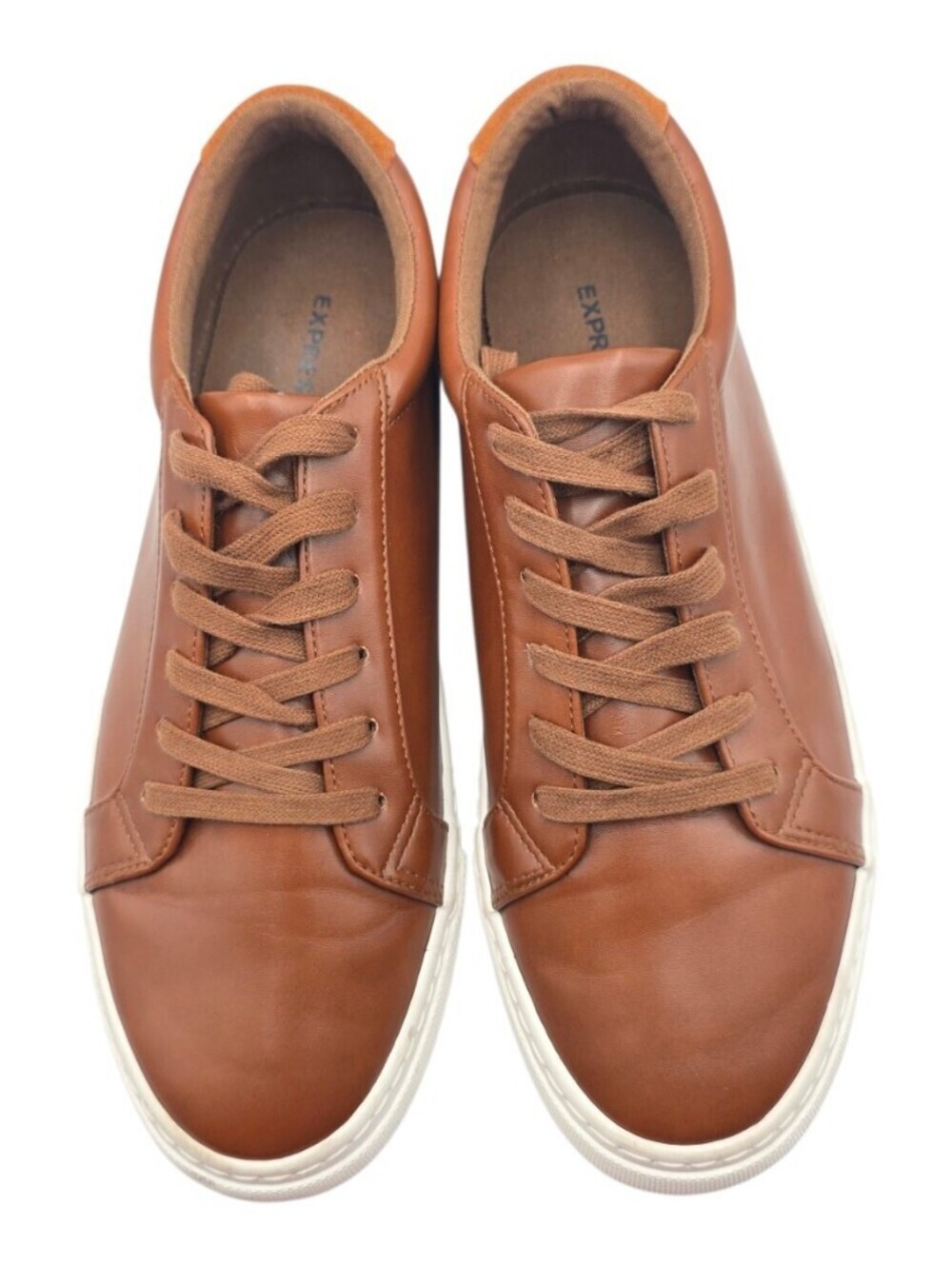 Express Men's Brown Faux Leather Lace-up Sneakers Size 10
